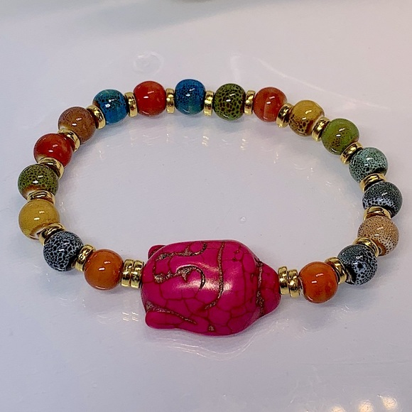 HOWLITE + CERAMIC NATURAL  BRACELET size 7” - Picture 3 of 5